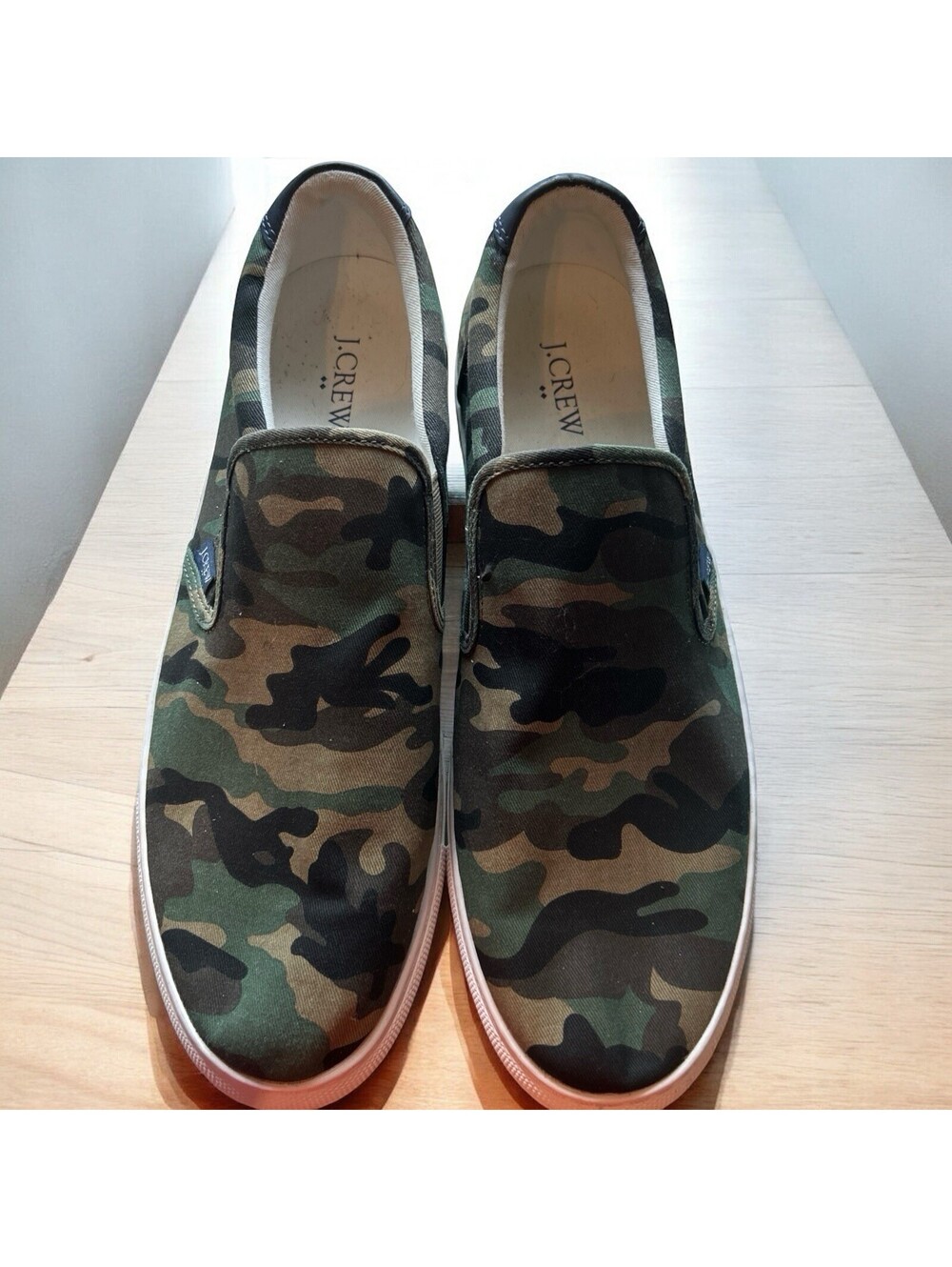 J Crew Size 11.5 Womens Green Camo Slide Canvas Shoes EUC